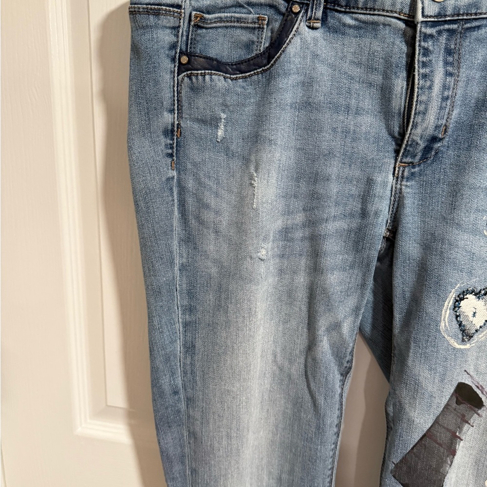 Distressed Blue Jeans With Patchwork Upcycled By … - image 4